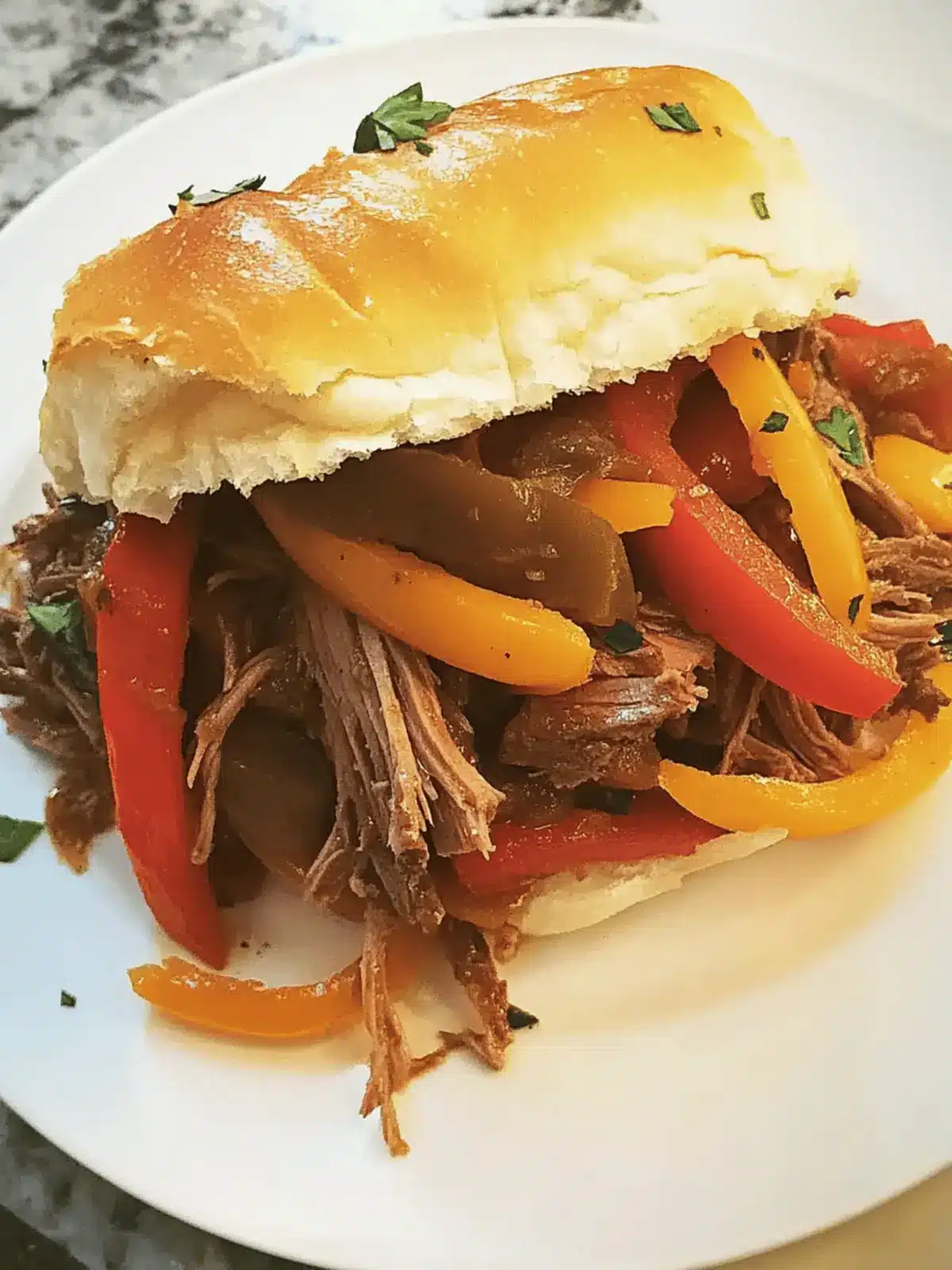 Slow Cooker Italian Chuck Roast with Peppers and Onions