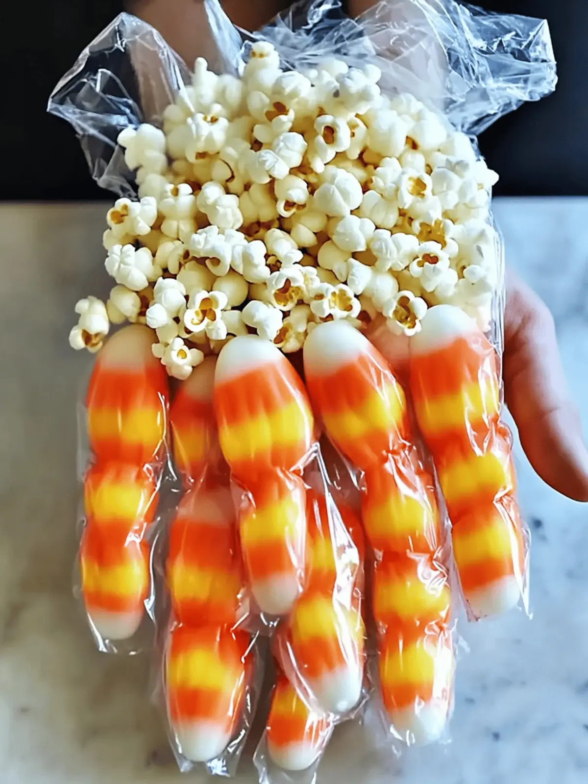Spooky Candy Corn Popcorn Hands