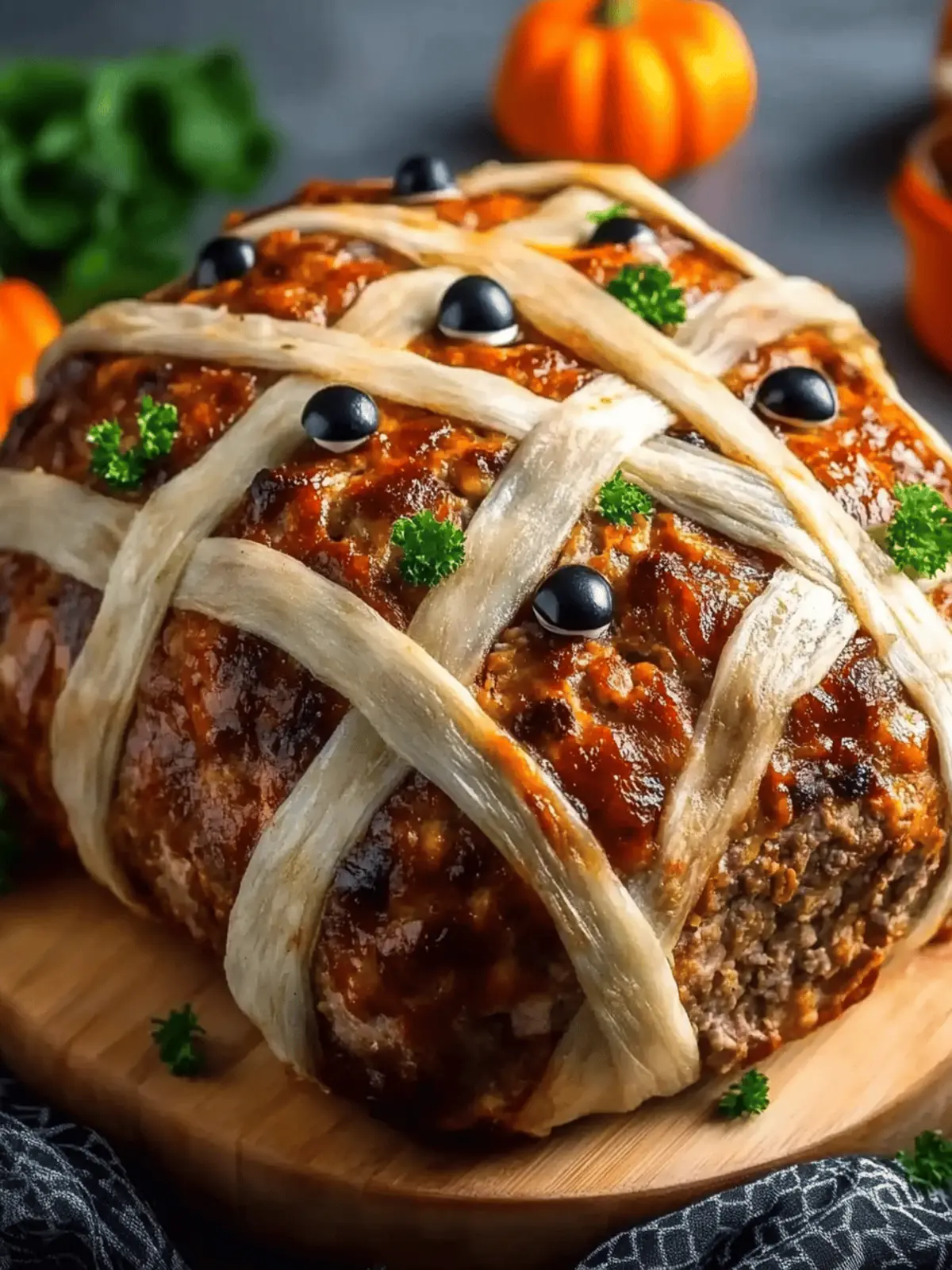 Spooky Mummy Meatloaf Halloween dish