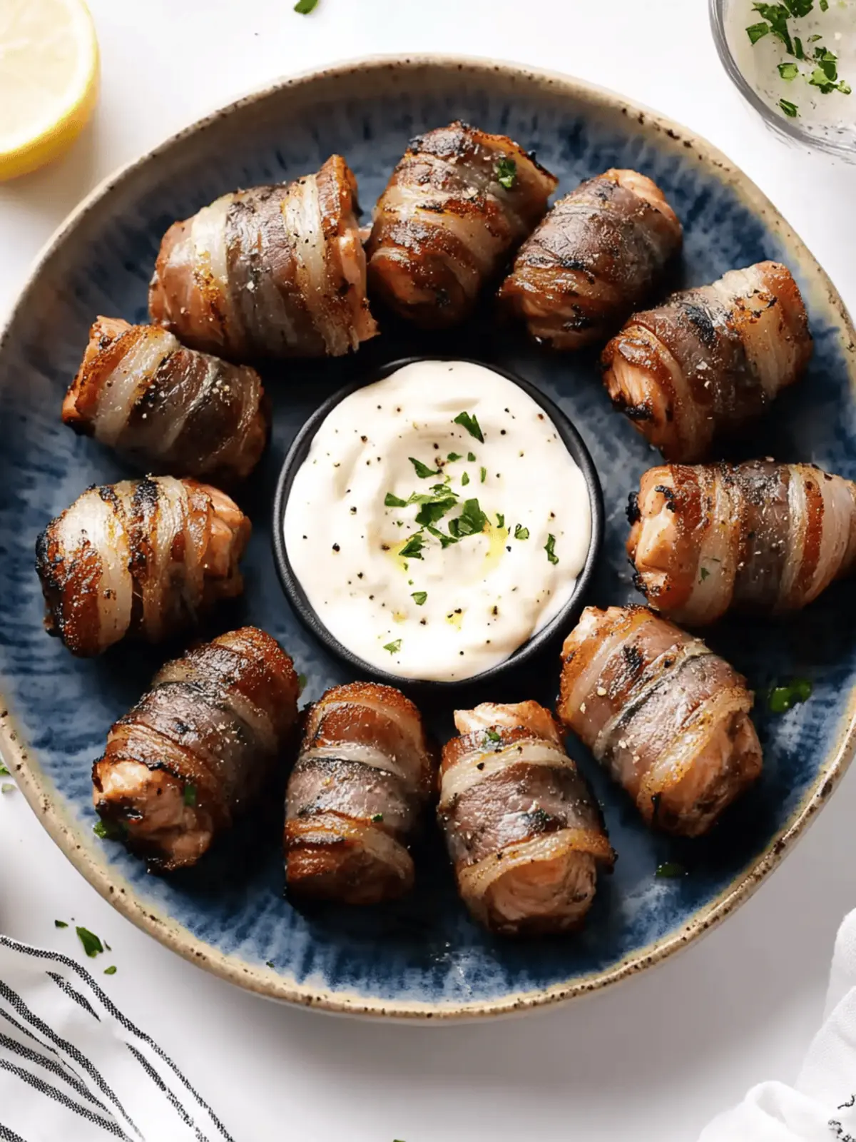 Irresistible Grilled Bacon-Wrapped Salmon Bites with Mayo 2 Grilled Bacon-Wrapped Salmon Bites with Lemon Garlic Mayo