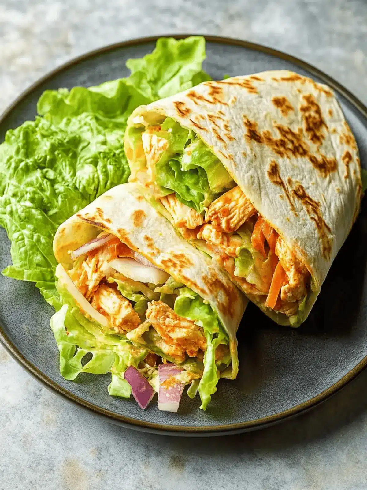 Healthier Buffalo Chicken Caesar Wraps