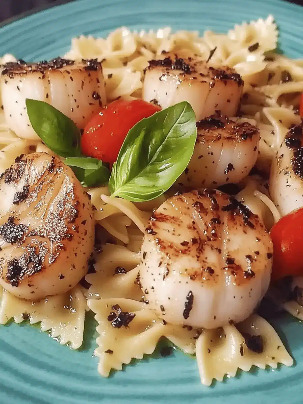 Basil Pan-Seared Scallops over Pasta