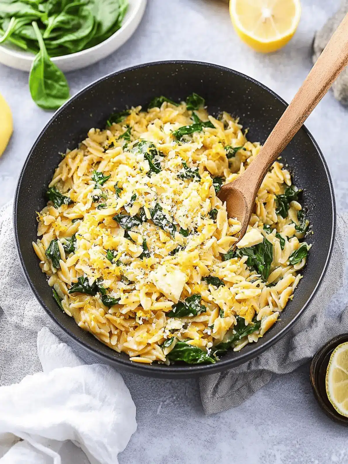 Cheesy Lemon Spinach Orzo
