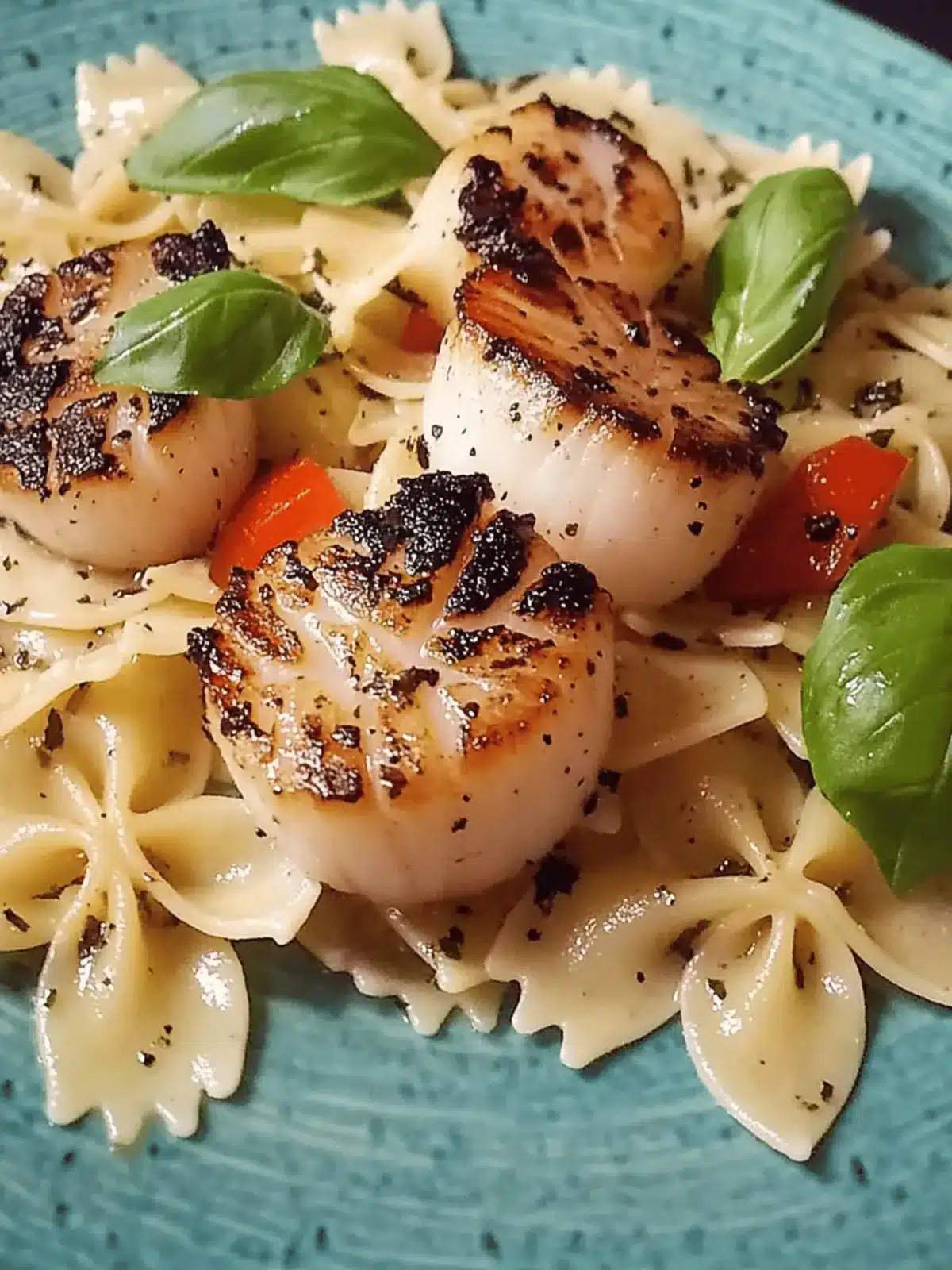 Basil Pan-Seared Scallops over Pasta