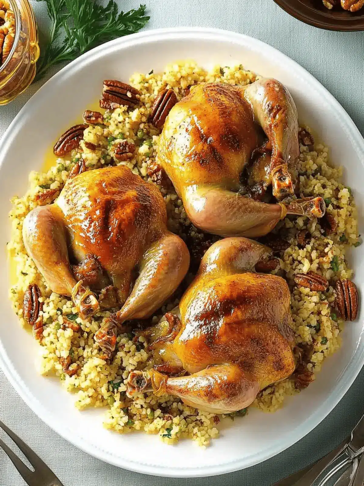 Glazed Cornish Hens with Pecan-Rice Stuffing for Holiday Joy 4 Glazed Cornish Hens with Pecan-Rice Stuffing
