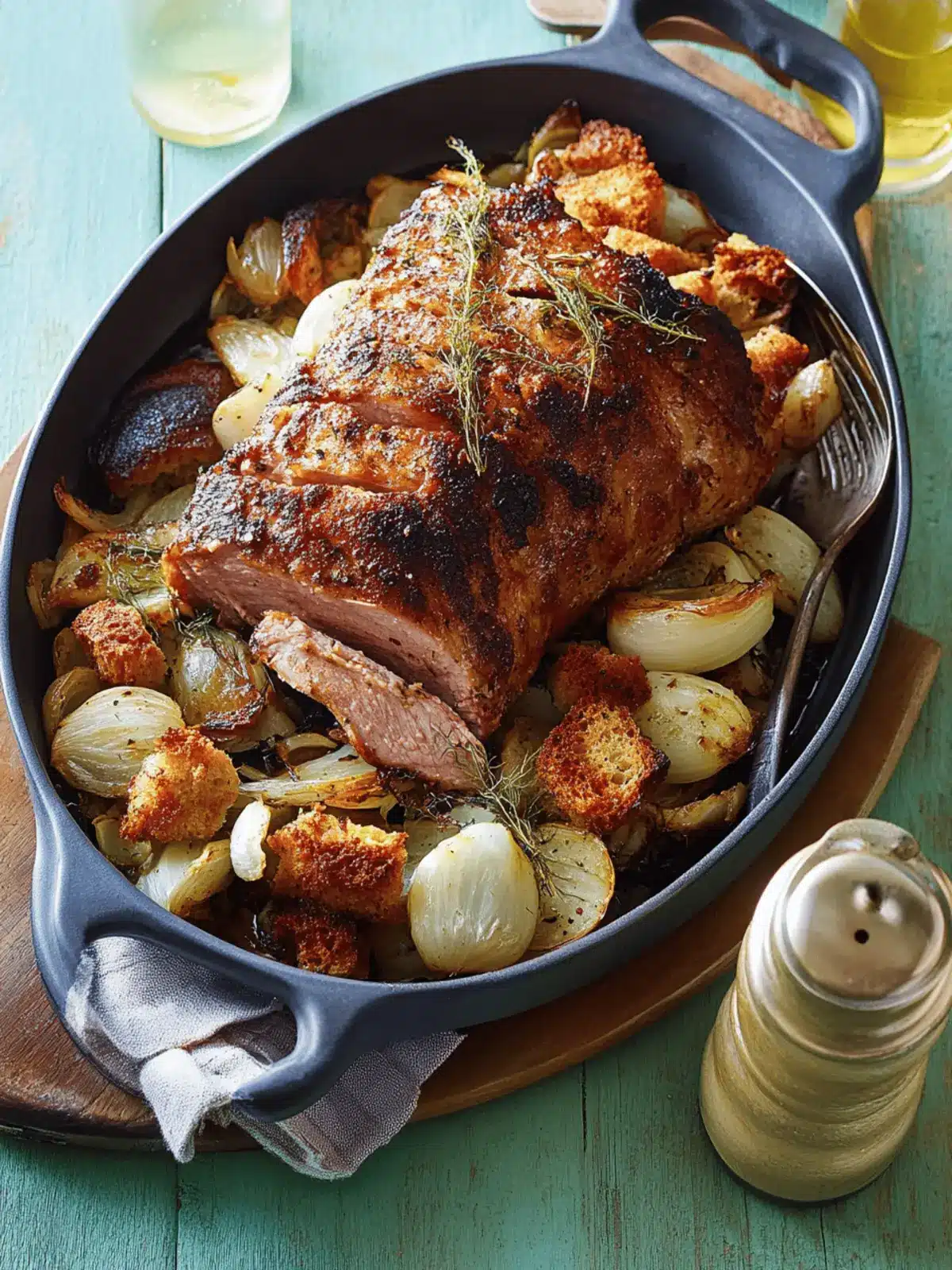Roast Pork Loin with Fennel and Chunky Croutons