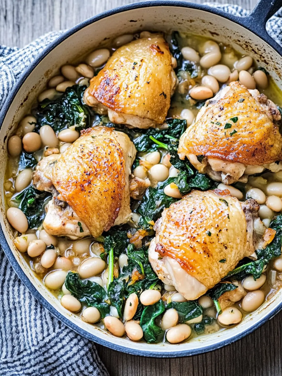 Hearty Chicken Thighs with White Beans and Greens in 30 Minutes 3 Chicken Thighs with White Beans and Greens