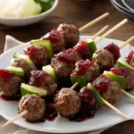 Holiday Mini Beef Meatball Skewers with Cranberry Barbecue Sauce