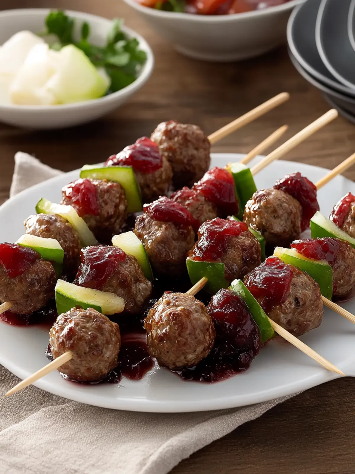 Holiday Mini Beef Meatball Skewers with Cranberry Barbecue Sauce