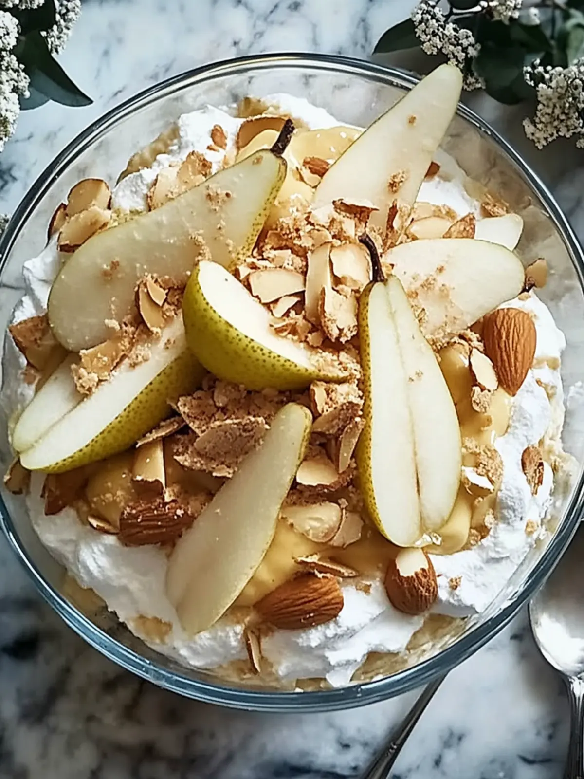 Pear & almond pavlova trifle