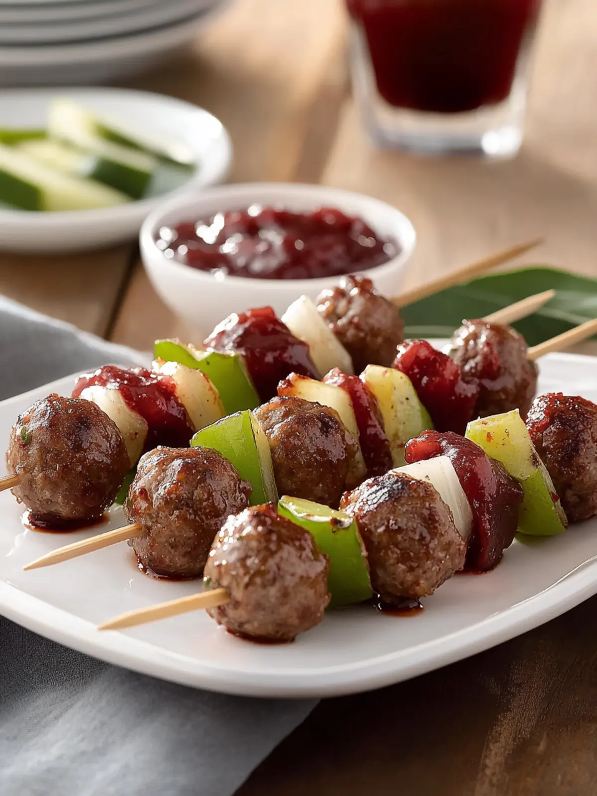 Holiday Mini Beef Meatball Skewers with Cranberry Barbecue Sauce
