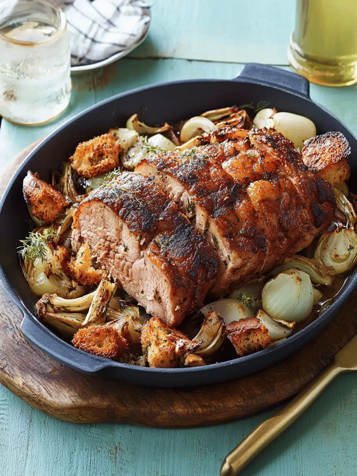 Roast Pork Loin with Fennel and Chunky Croutons