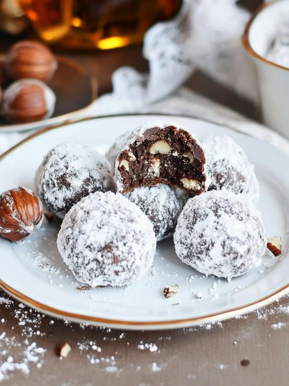 Chocolate Hazelnut Snowball Cookies