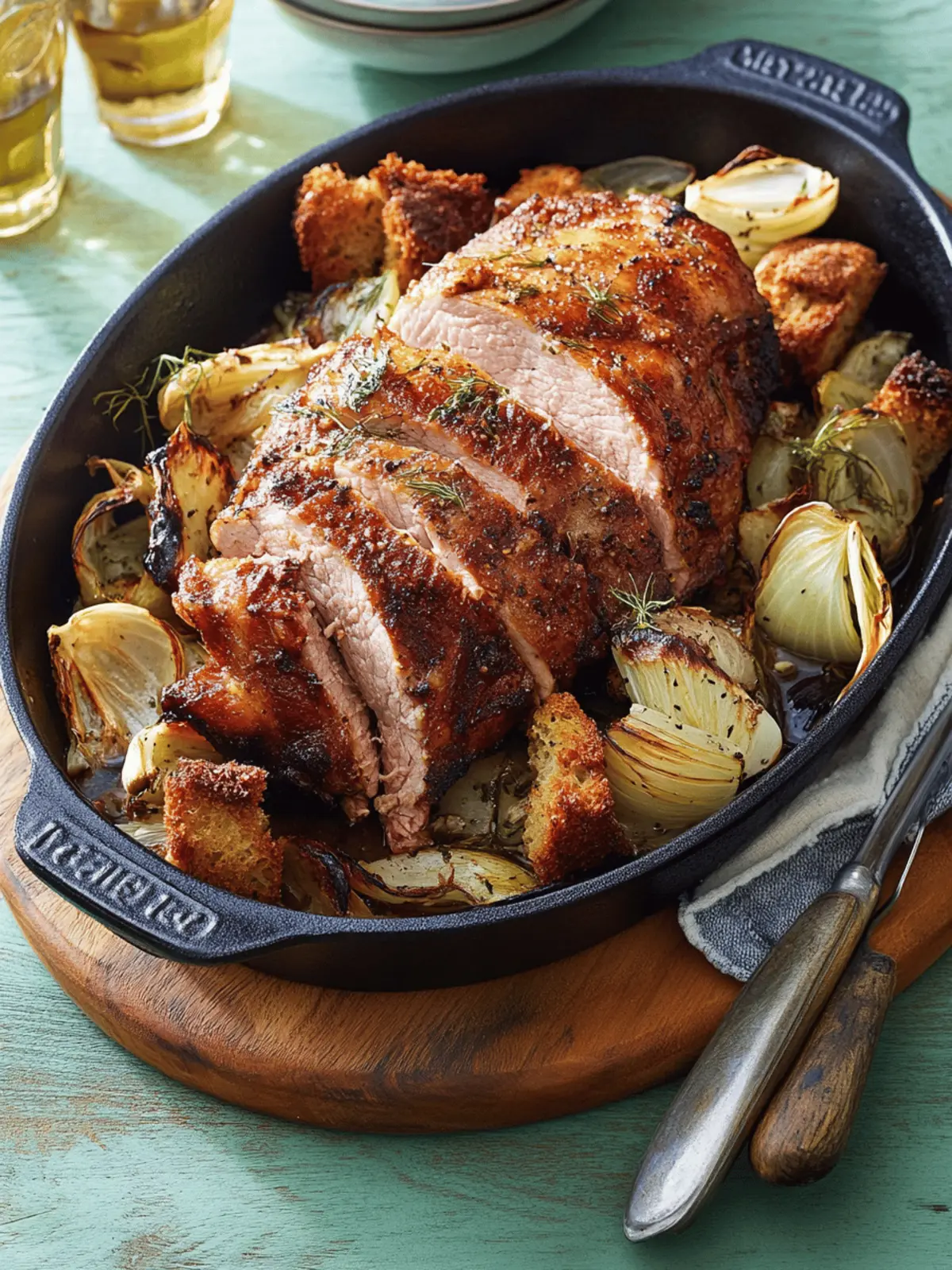 Roast Pork Loin with Fennel and Chunky Croutons