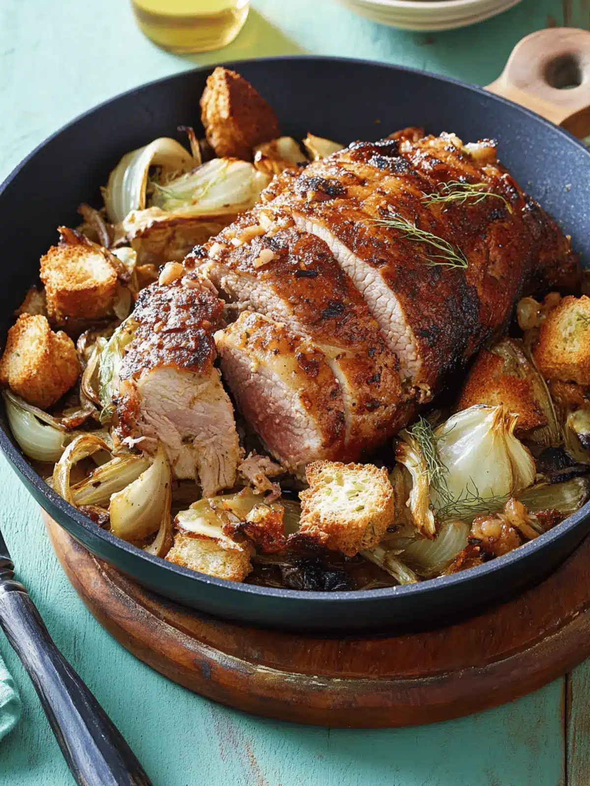 Roast Pork Loin with Fennel and Chunky Croutons