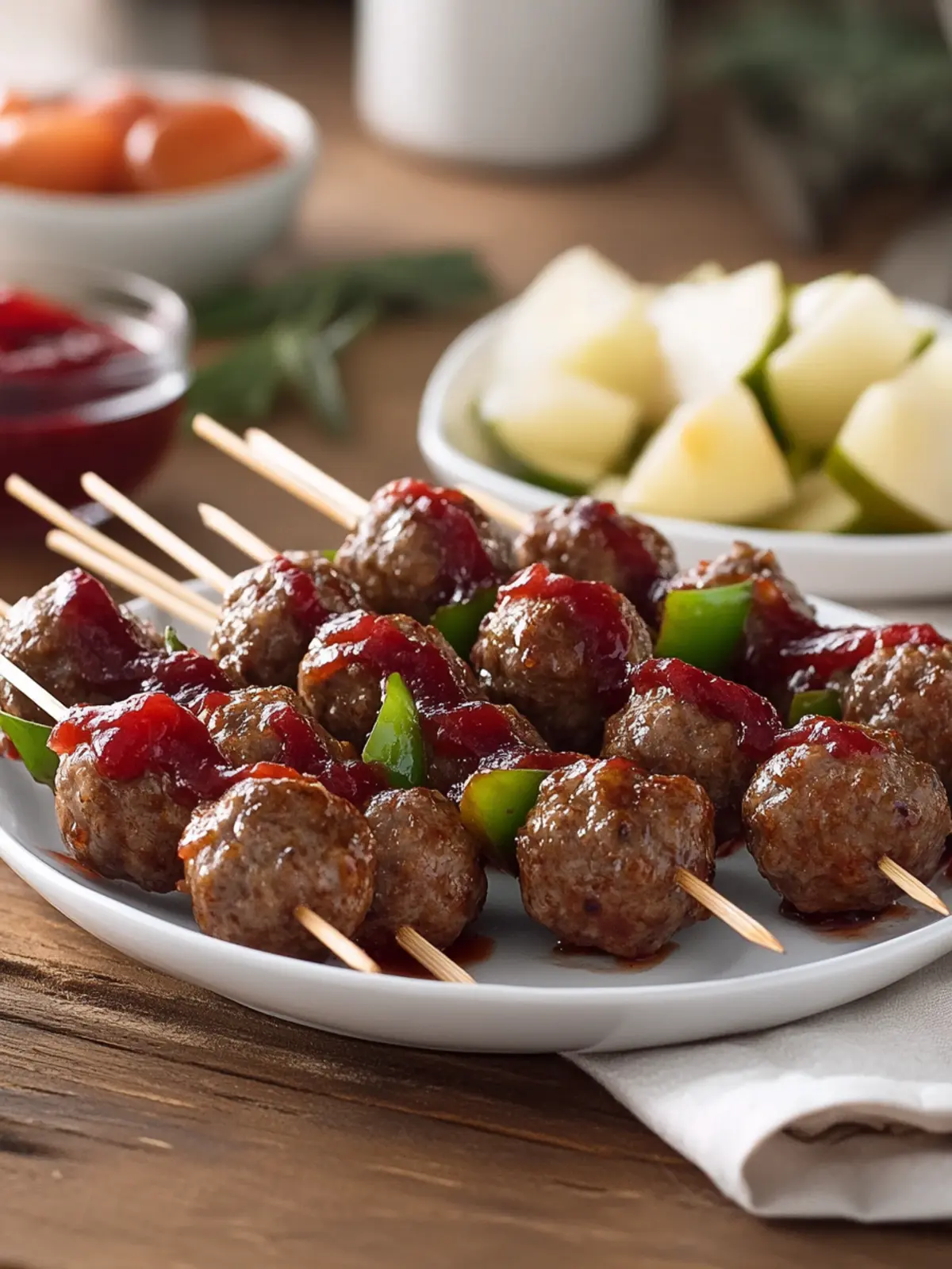 Holiday Mini Beef Meatball Skewers with Cranberry Barbecue Sauce