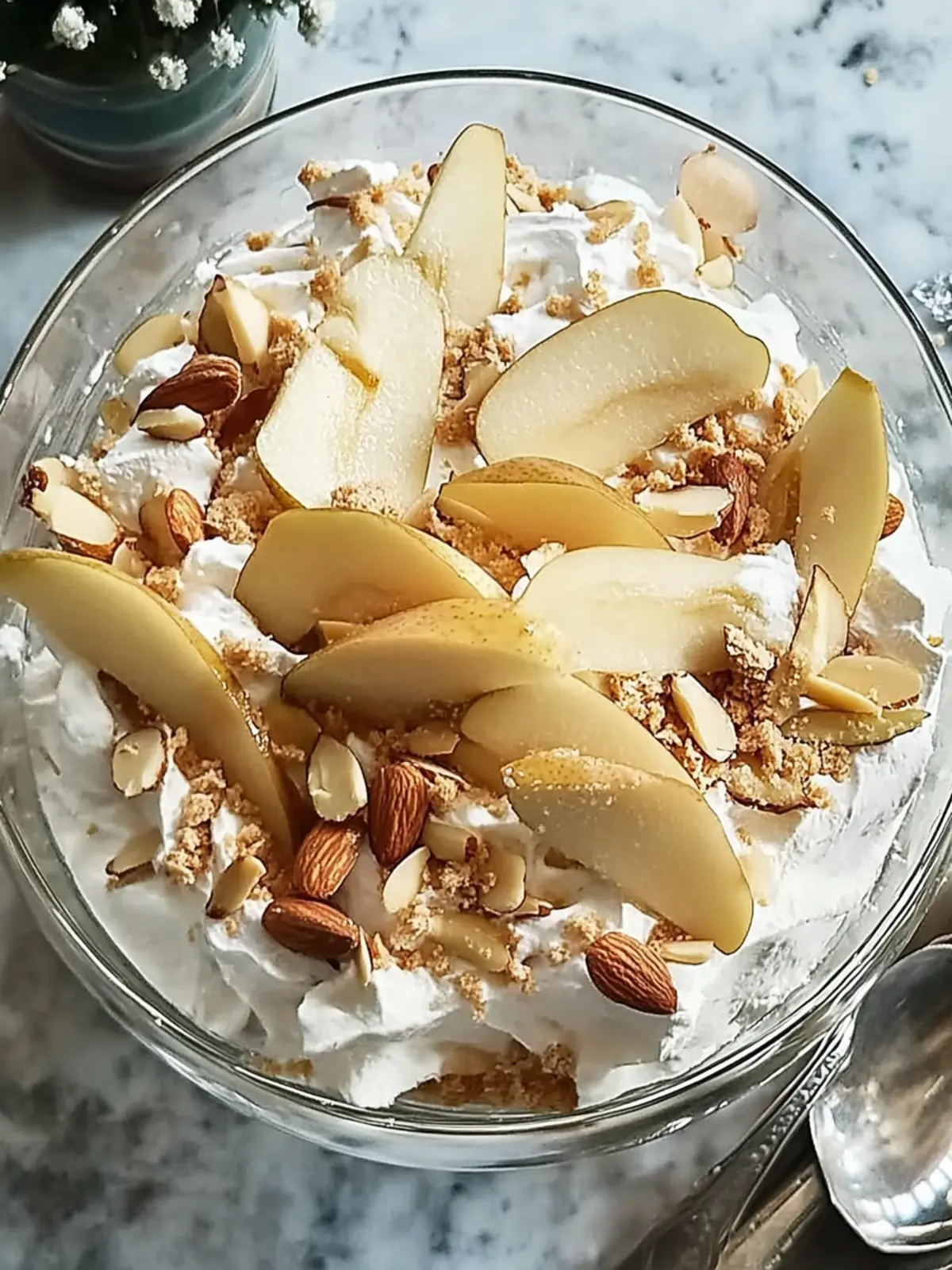 Pear & almond pavlova trifle