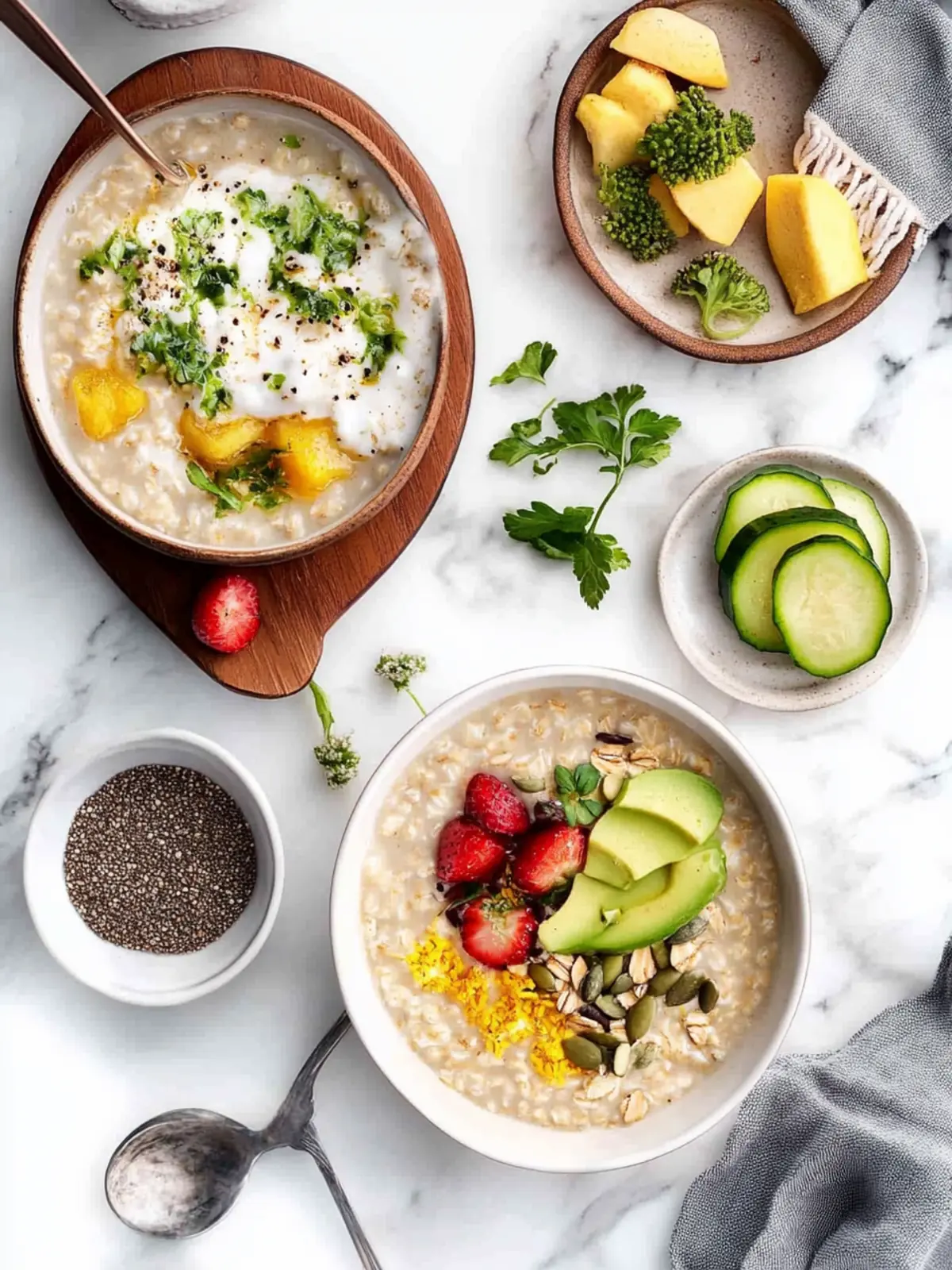 Hearty Whole Oat Porridge with Savory Toppings to Savor 2 Whole Oat Porridge