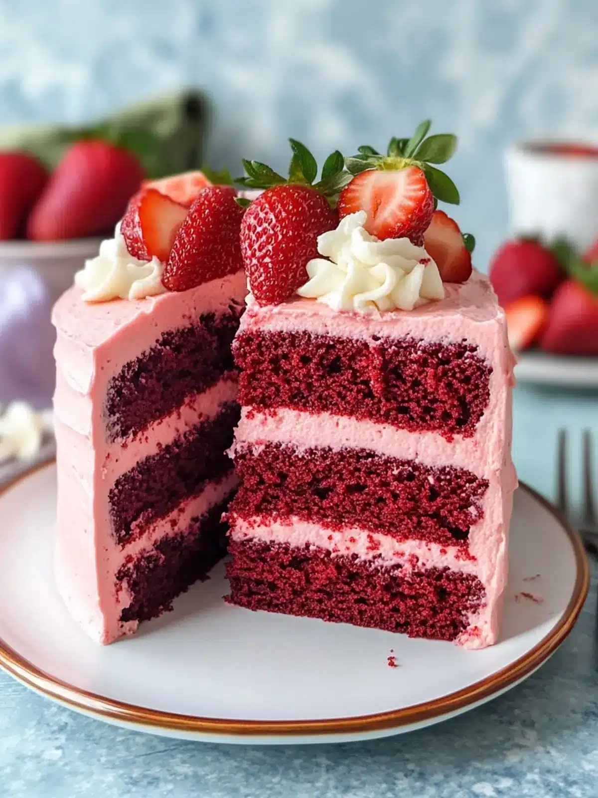 Strawberry Red Velvet Cake with Creamy Strawberry Frosting Bliss 4 Strawberry Red Velvet Cake with Creamy Strawberry Frosting