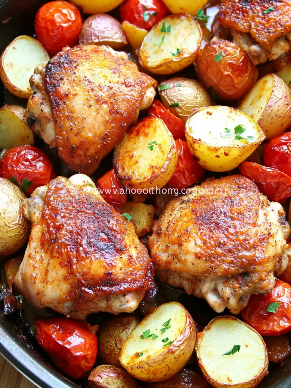 Healthy One-Pan Baked Paprika Chicken Thighs with Potatoes 2 Healthy One Pan Baked Paprika Chicken Thighs with Potatoes and Tomatoes