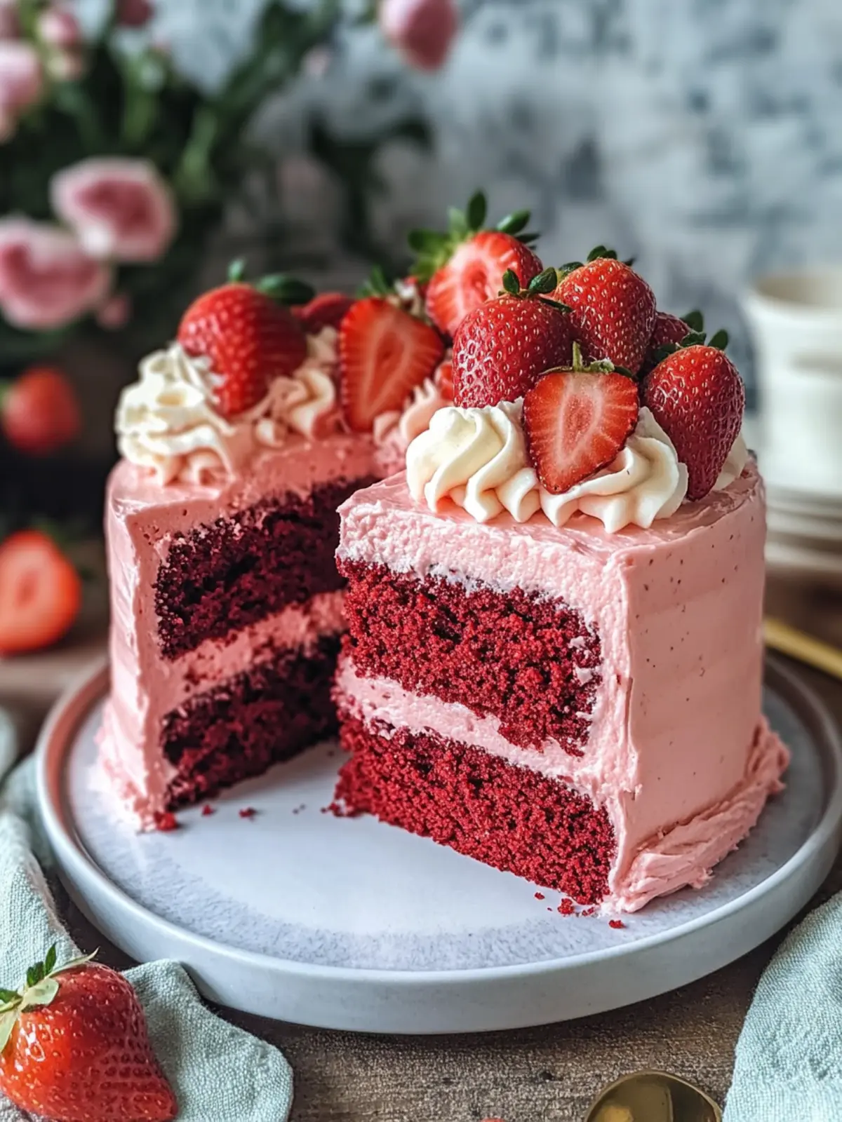 Strawberry Red Velvet Cake with Creamy Strawberry Frosting Bliss 2 Strawberry Red Velvet Cake with Creamy Strawberry Frosting