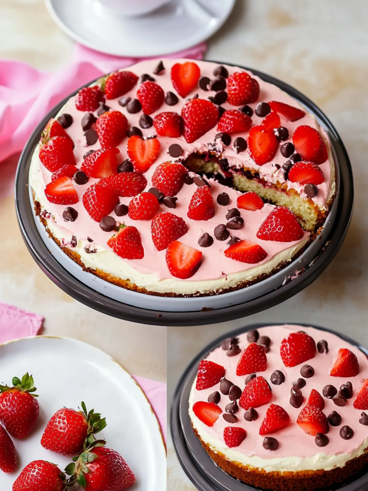 Light & Fluffy Strawberry Chocolate Chip Cake with Greek Yogurt 4 Strawberry chocolate chip cake