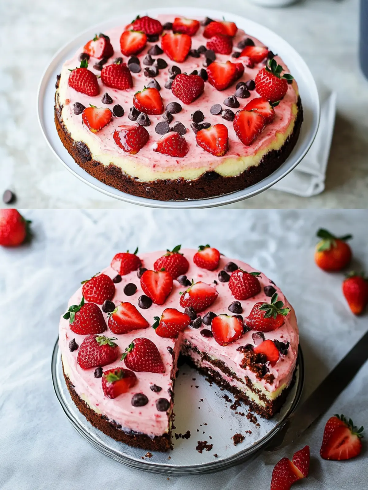 Light & Fluffy Strawberry Chocolate Chip Cake with Greek Yogurt 2 Strawberry chocolate chip cake