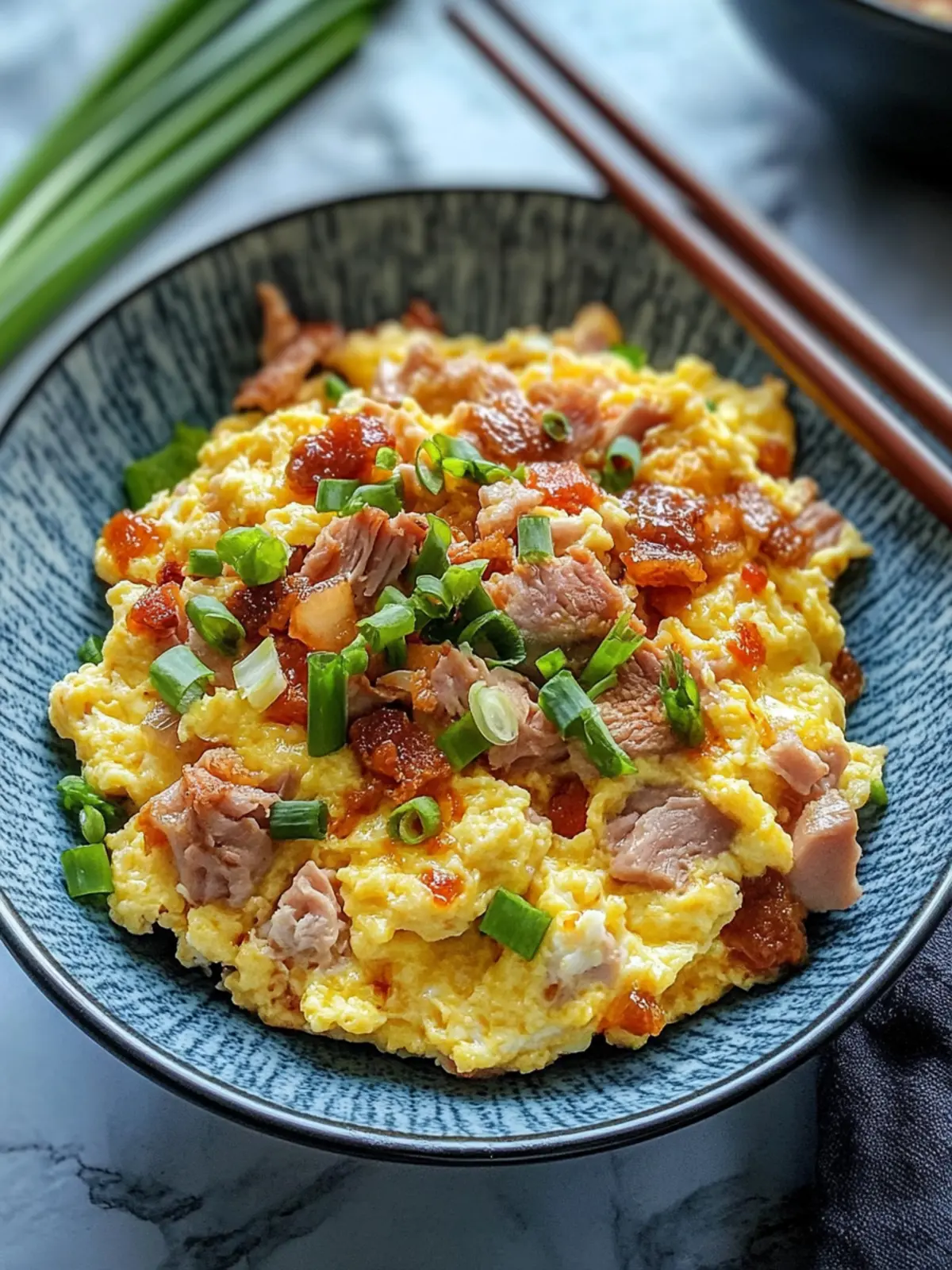 Savory Chinese Scrambled Eggs with BBQ Pork Delight in Minutes 2 Savory Chinese Scrambled Eggs with BBQ Pork Delight