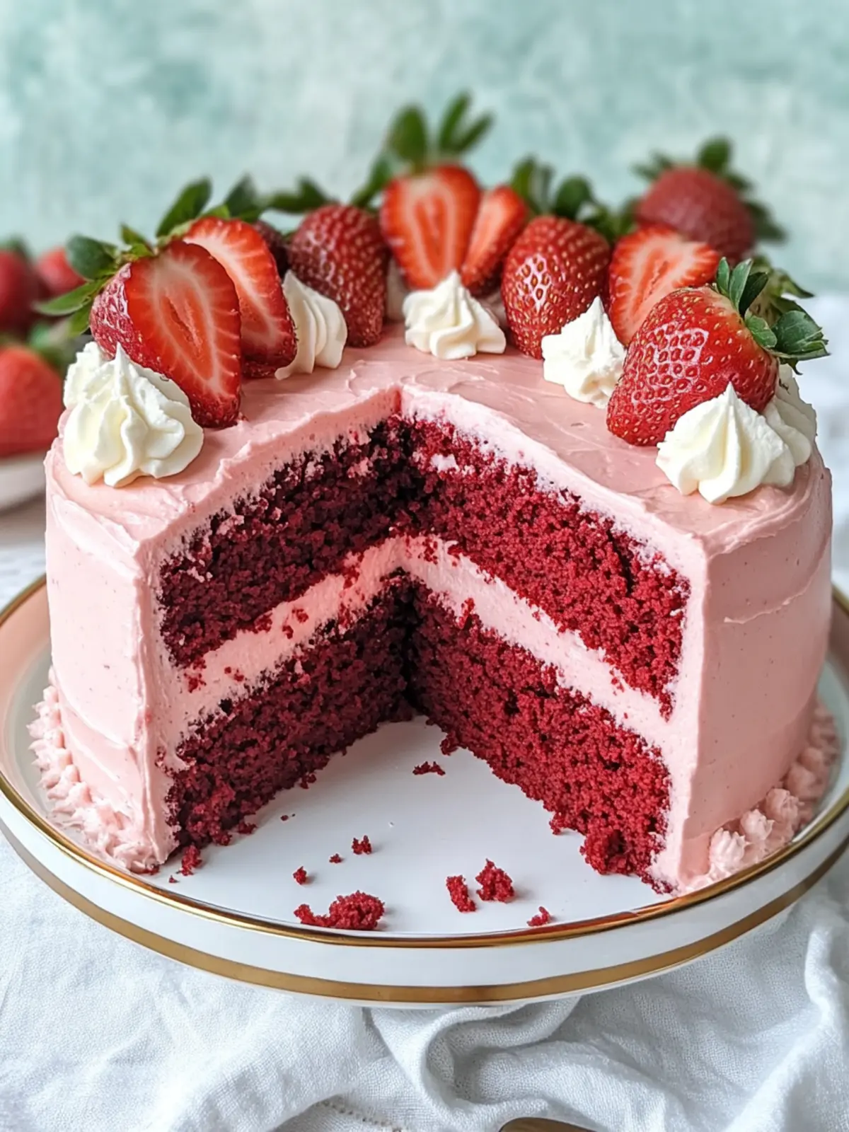 Strawberry Red Velvet Cake with Creamy Strawberry Frosting Bliss 3 Strawberry Red Velvet Cake with Creamy Strawberry Frosting