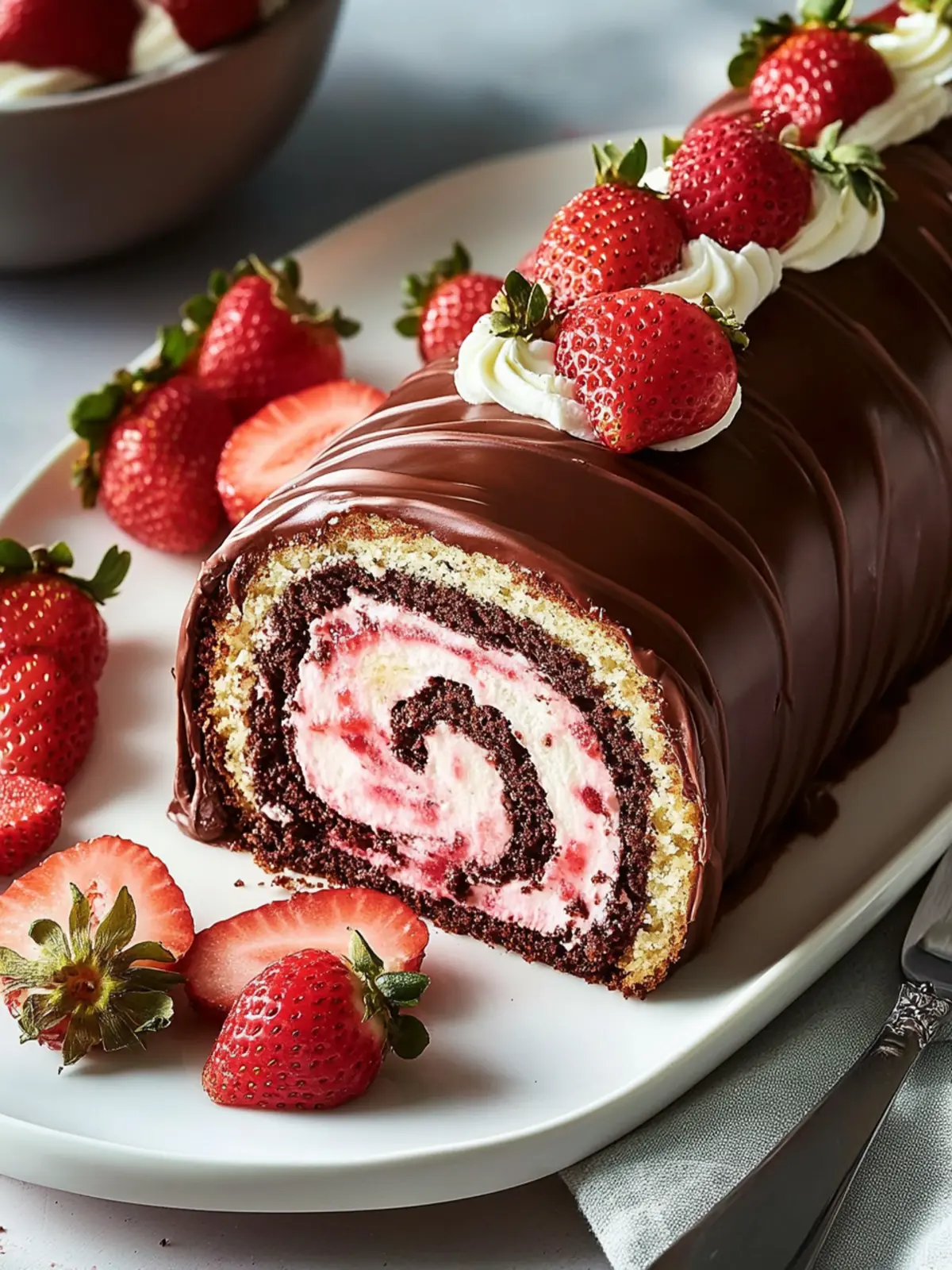Indulge in Chocolate-Covered Strawberry Swiss Roll Cake Bliss 3 Chocolate-Covered Strawberry Swiss Roll Cake