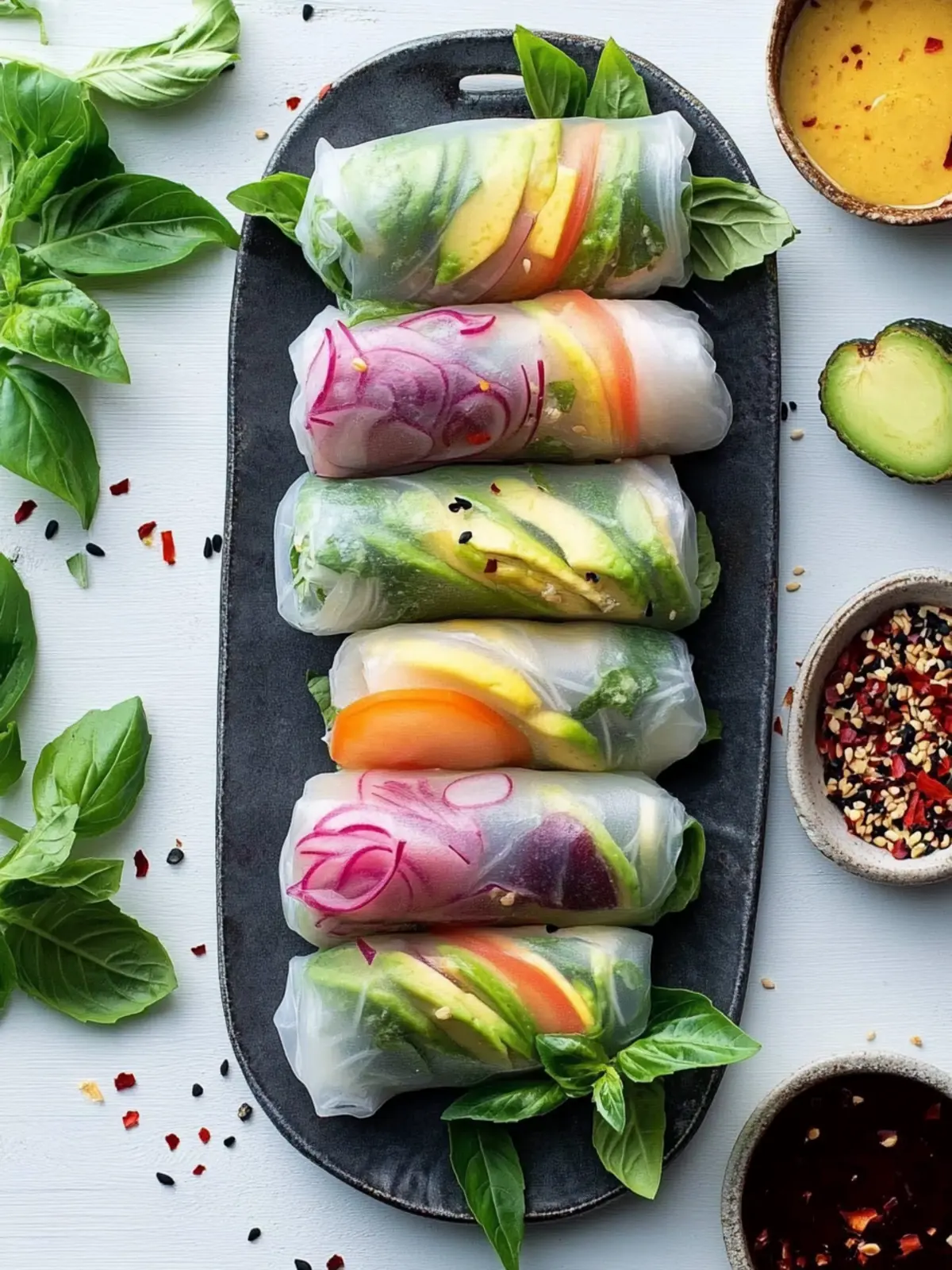 Avocado Summer Rolls with Creamy Coconut Basil Twist 2 Avocado Summer Rolls