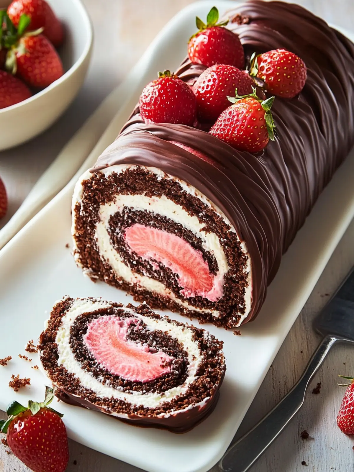 Indulge in Chocolate-Covered Strawberry Swiss Roll Cake Bliss 2 Chocolate-Covered Strawberry Swiss Roll Cake