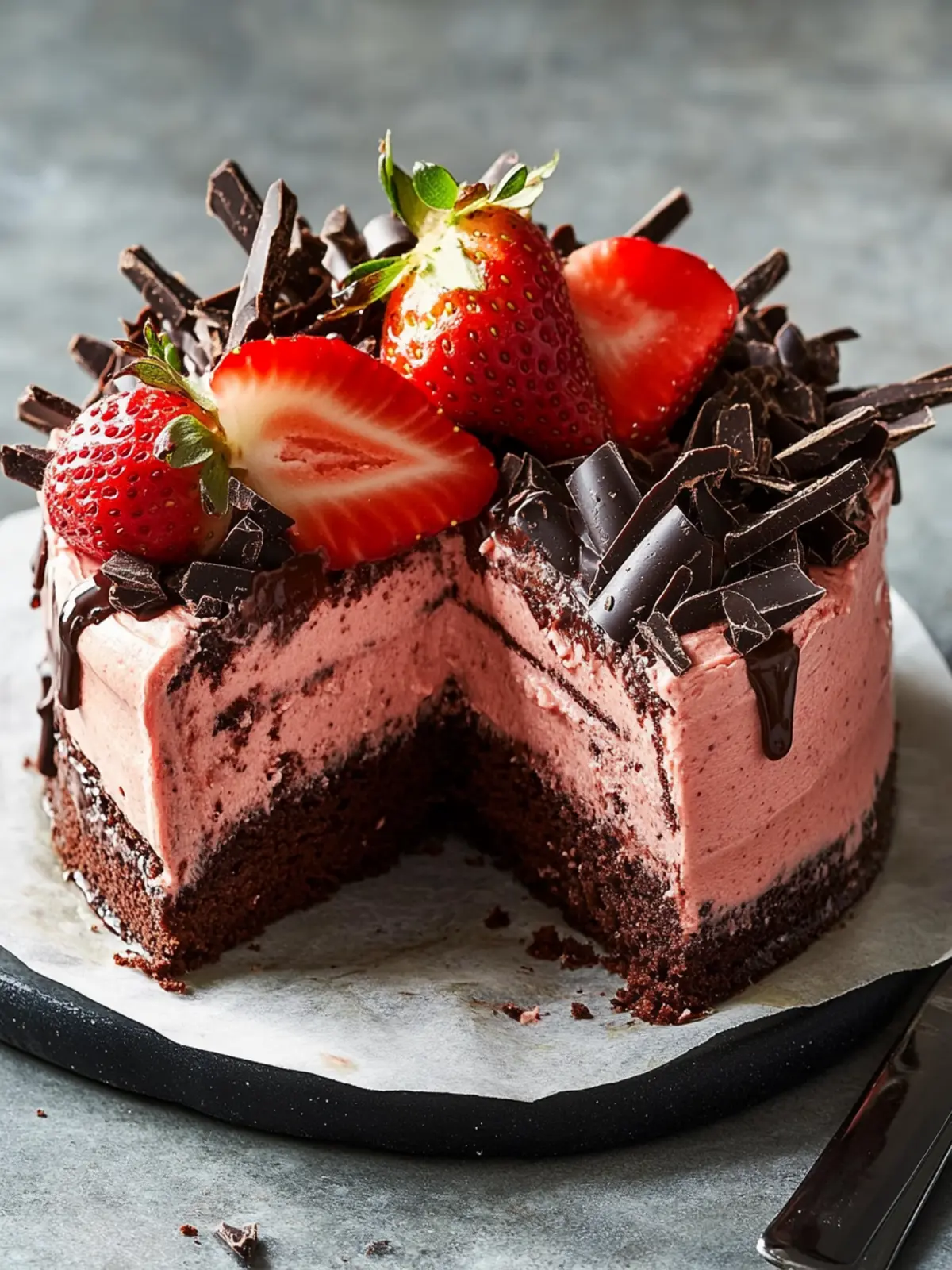 Decadent Strawberry Chocolate Mousse Cake for Celebrations 2 Strawberry Chocolate Mousse Cake