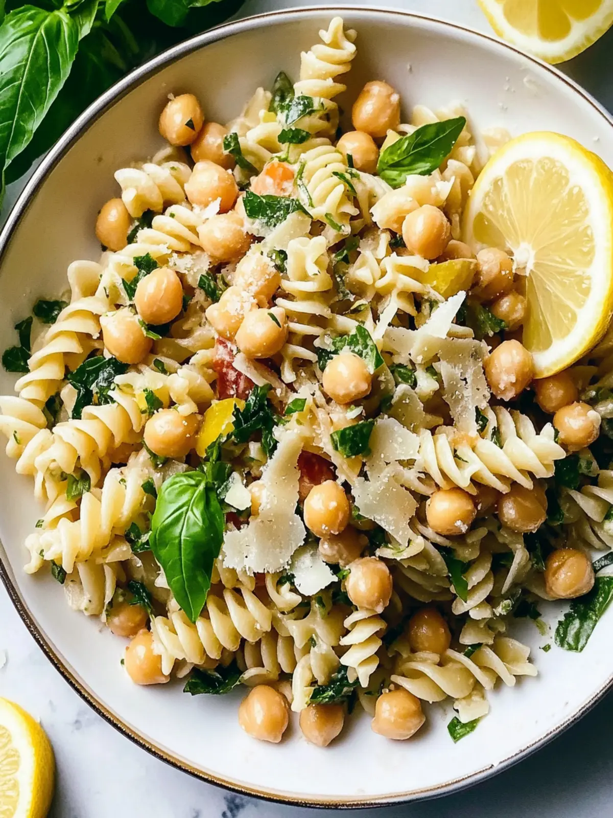 Lemon Herb Pasta Salad with Marinated Chickpeas Bliss 3 Lemon Herb Pasta Salad with Marinated Chickpeas