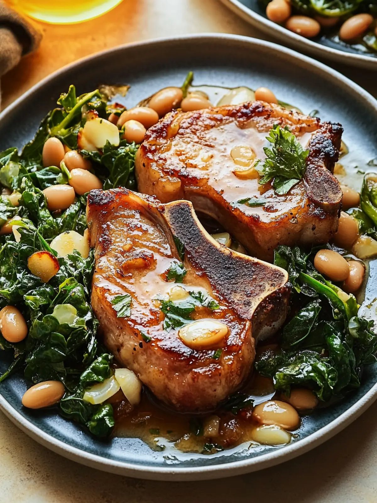 Savor Hot Honey Pork Chops With Escarole and White Beans Tonight 2 Savor Hot Honey Pork Chops With Escarole and White Beans Tonight