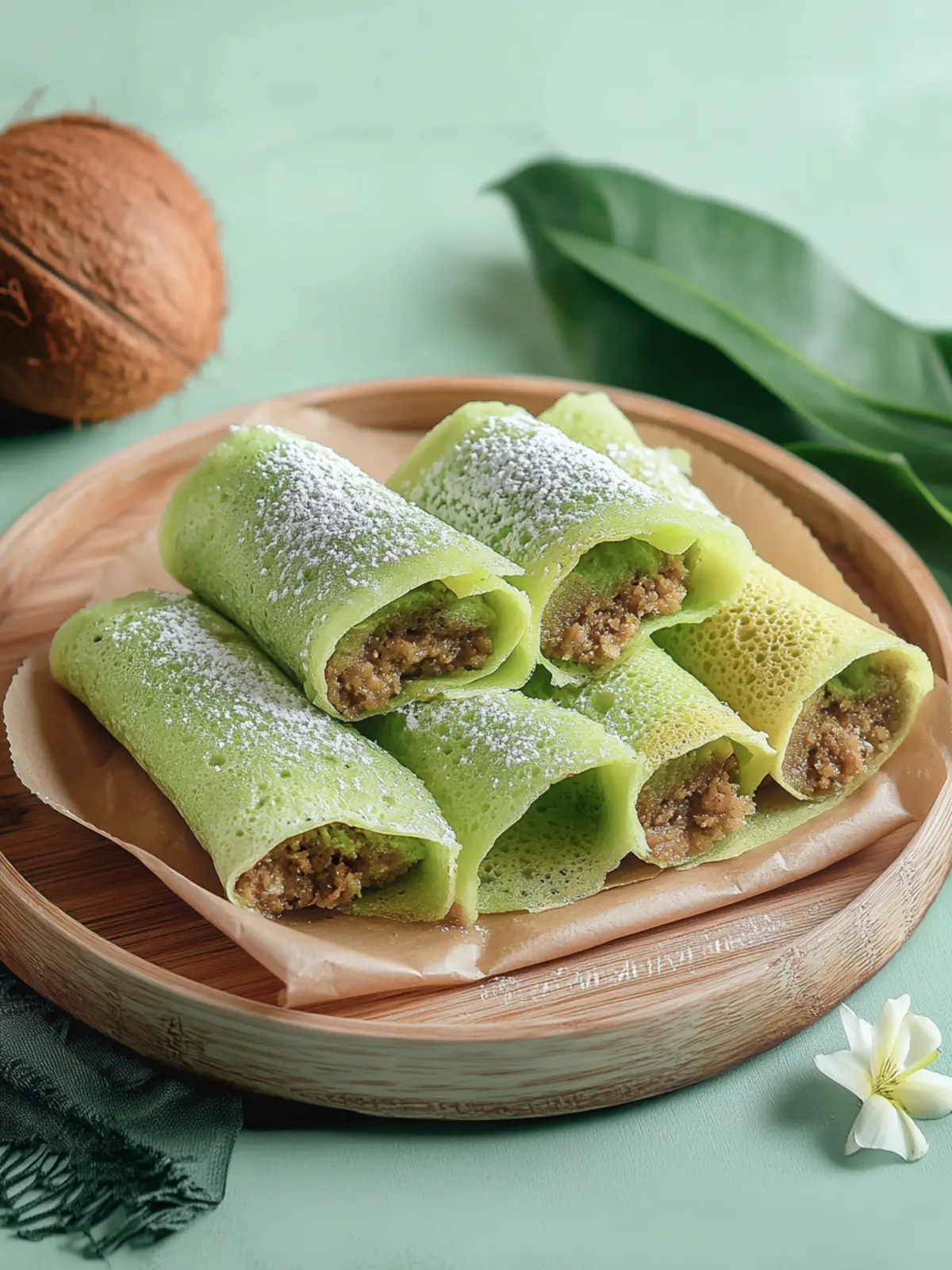 Malaysian Kuih Dadar: Irresistible Pandan Crepes with Coconut Filling 2 Malaysian Kuih Dadar (Pandan Crepes with Coconut Filling)