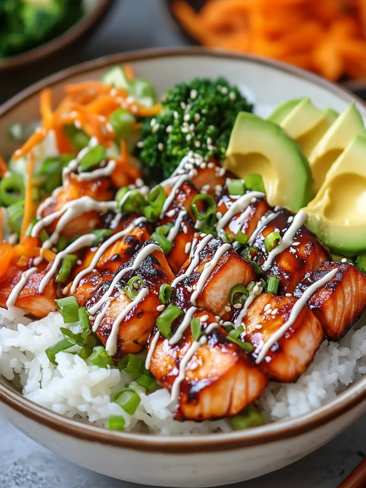 Teriyaki Salmon Bowl with Mayo Drizzle for Busy Nights 2 Teriyaki Salmon Bowl with Mayo Drizzle
