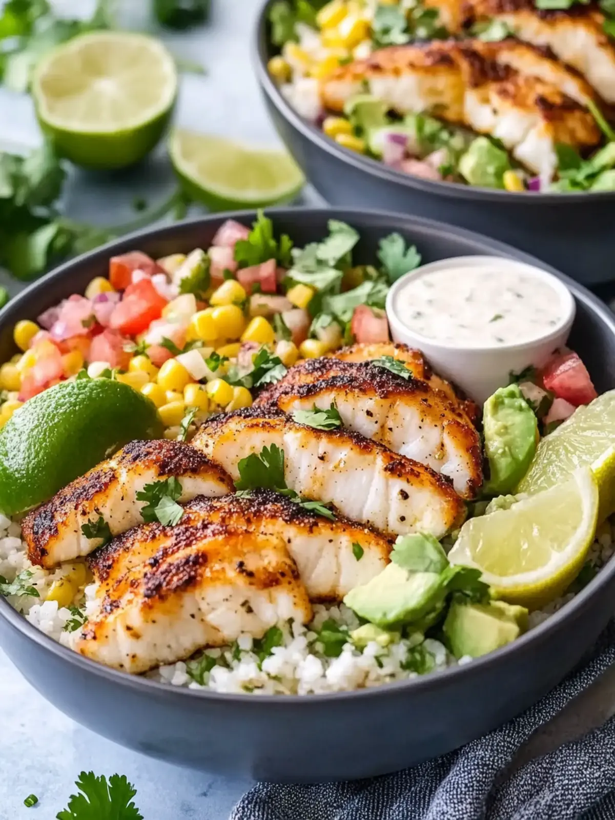 Low Carb Fish Taco Bowls with Creamy Honey Lime Drizzle 2 Low Carb Fish Taco Bowls