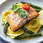 Elevate Dinner: Roasted Salmon with Asparagus Ravioli Delight 8 Roasted Salmon with Asparagus Ravioli