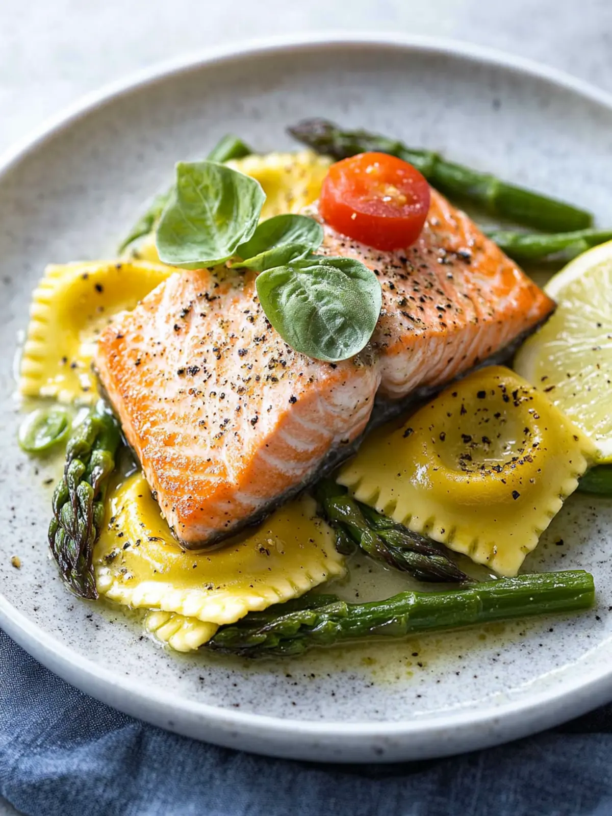 Elevate Dinner: Roasted Salmon with Asparagus Ravioli Delight 5 Roasted Salmon with Asparagus Ravioli