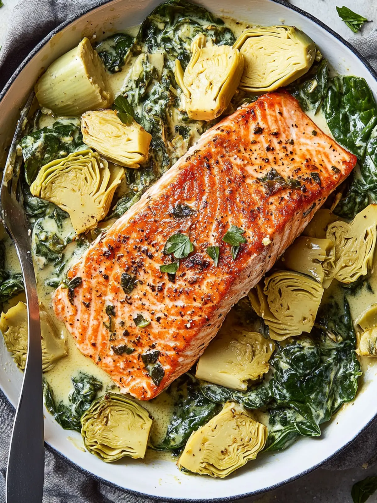 Spinach Artichoke Salmon Skillet: A Creamy Dinner Delight 4 Spinach Artichoke Salmon