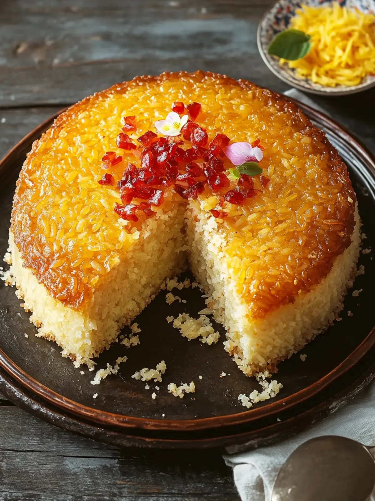 Savor Tahchin: Irresistible Saffron Rice Cake Delight 3 Tahchin (Saffron Rice Cake)