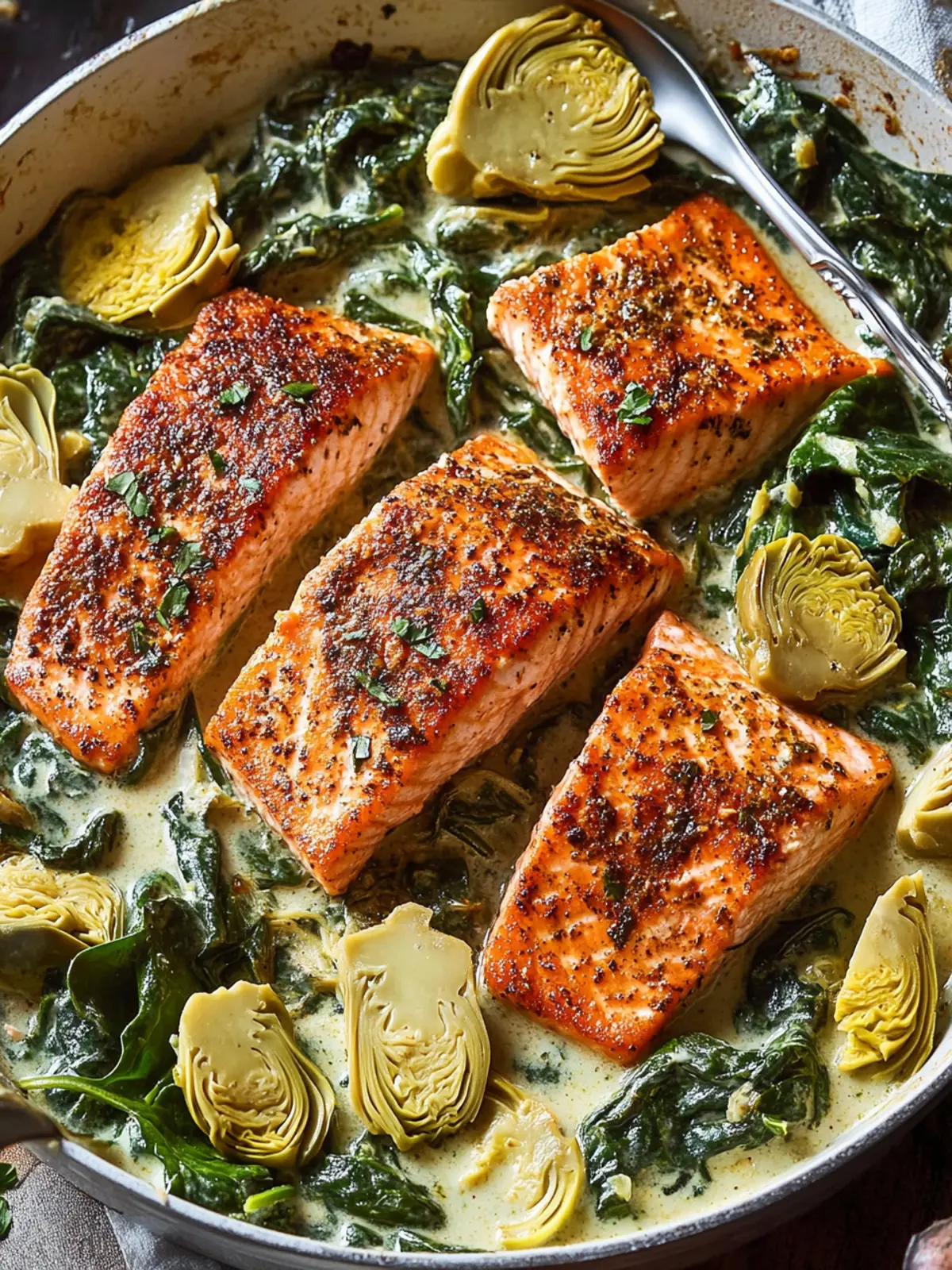 Spinach Artichoke Salmon Skillet: A Creamy Dinner Delight 3 Spinach Artichoke Salmon