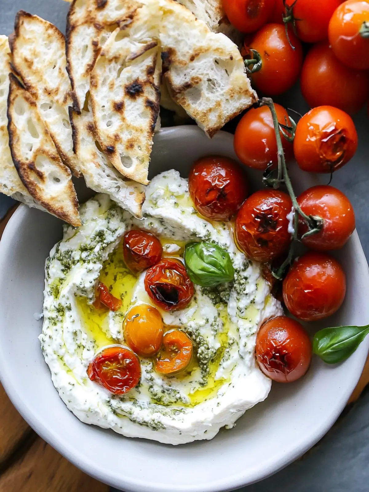 Delicious Burrata Pesto Dip with Yogurt & Roasted Tomatoes 2 Burrata Pesto Dip with Yogurt + Roasted Tomatoes