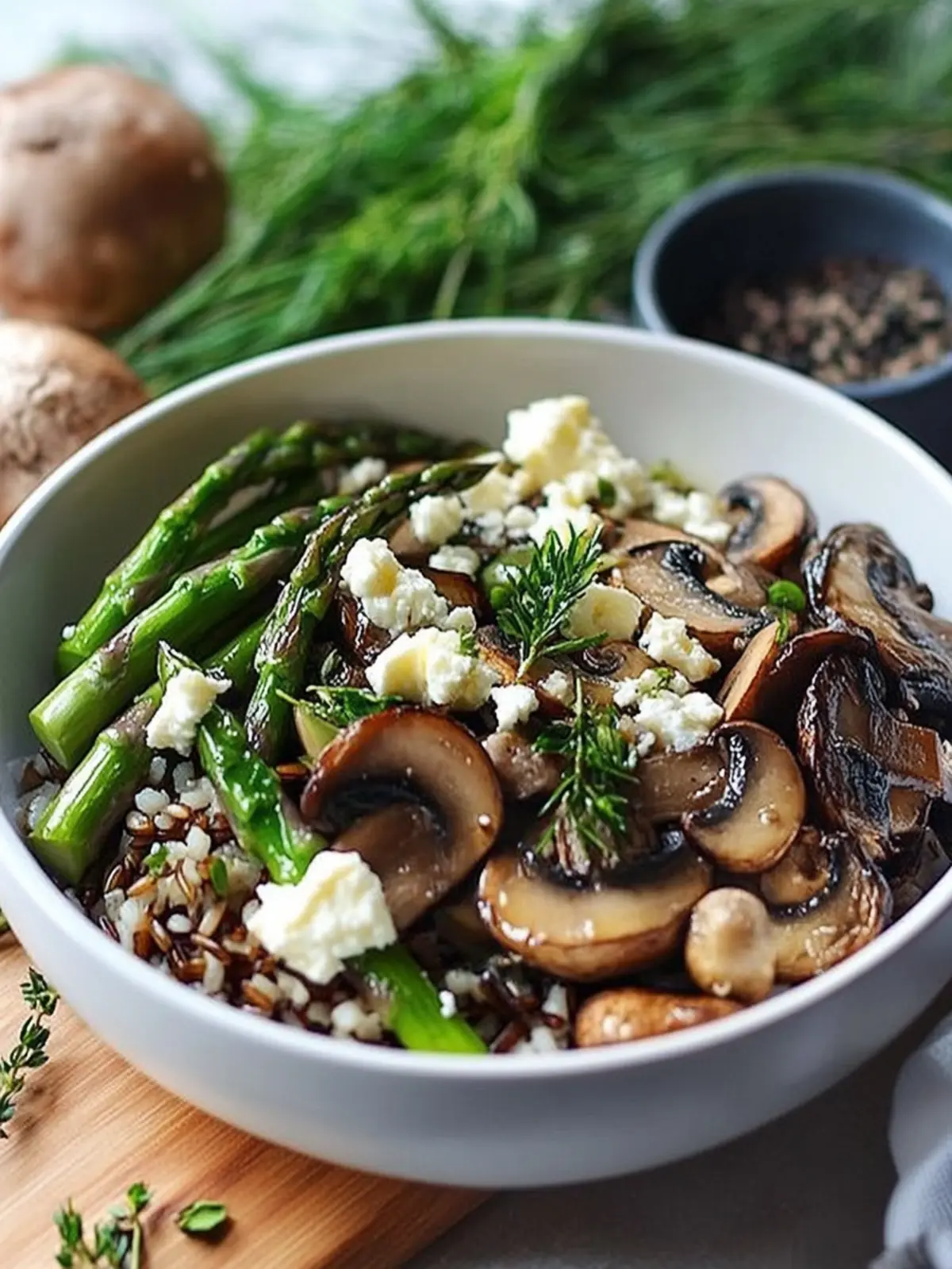 Warm Mushroom, Roasted Asparagus and Wild Rice Salad with Feta Delight 3 Warm Mushroom, Roasted Asparagus and Wild Rice Salad with Feta