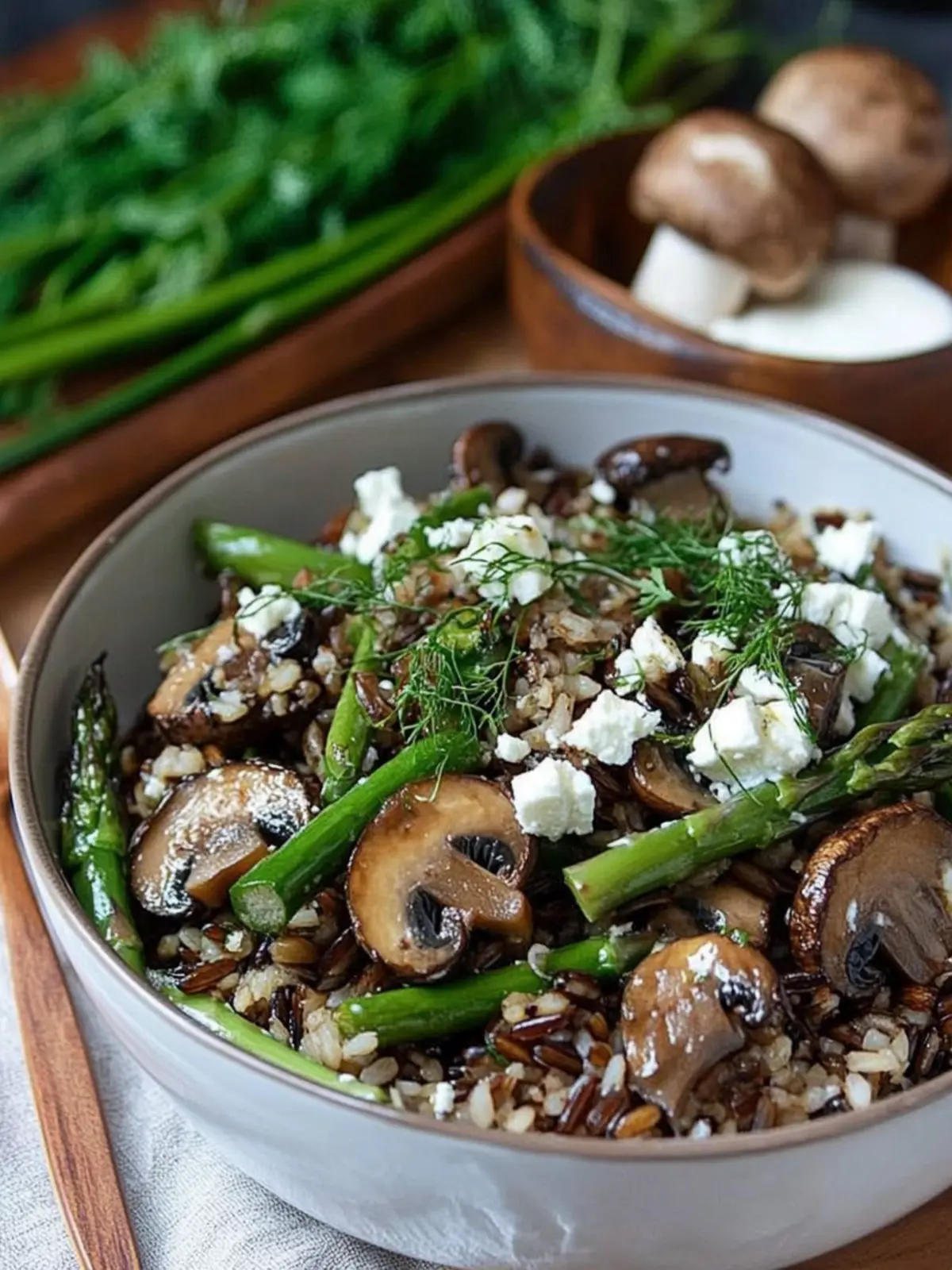 Warm Mushroom, Roasted Asparagus and Wild Rice Salad with Feta Delight 2 Warm Mushroom, Roasted Asparagus and Wild Rice Salad with Feta