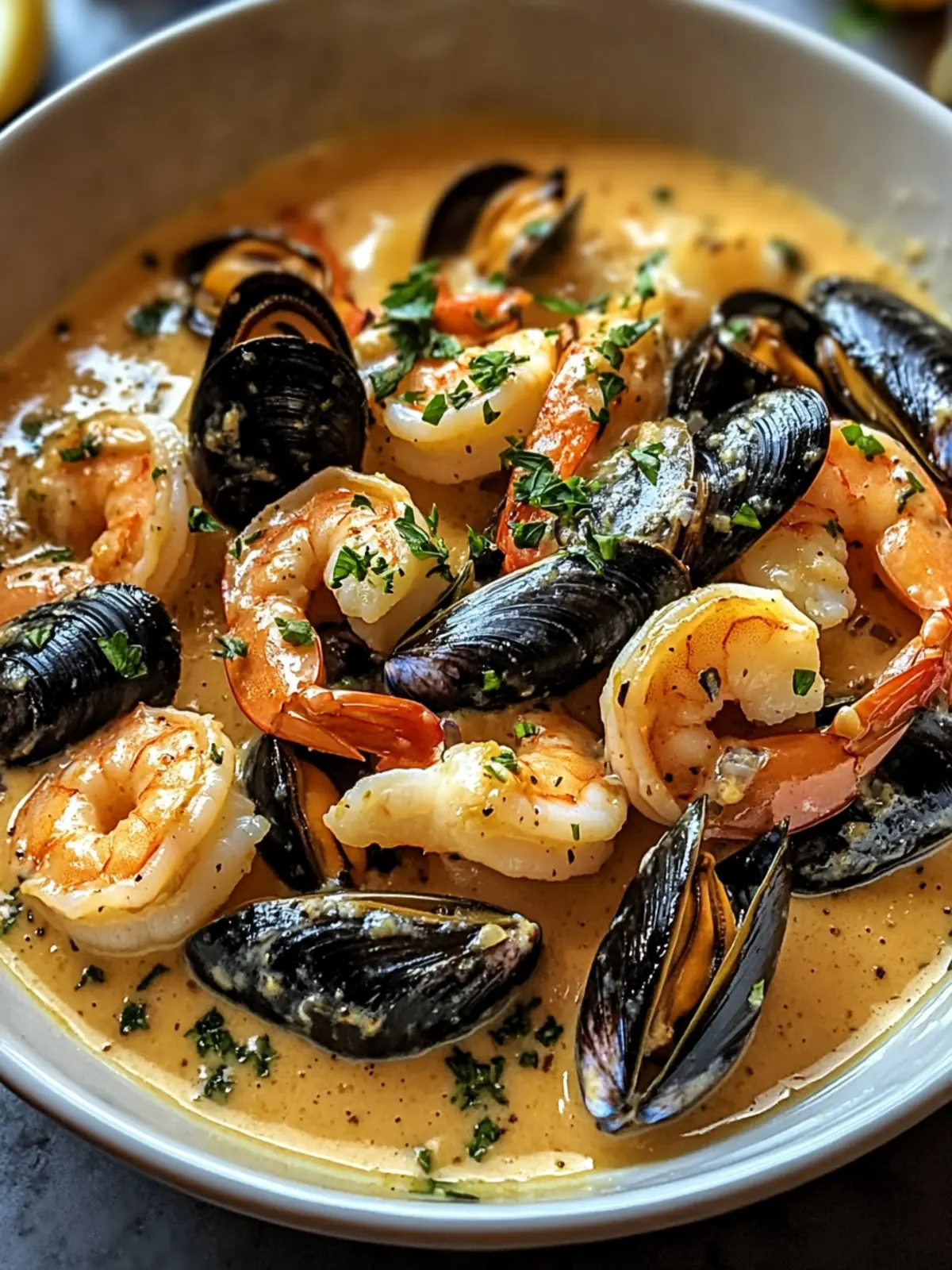 Shrimp and Mussels in Creamy Garlic Sauce: A Dinner Must-Try! 4 Shrimp and Mussels in Creamy Garlic Sauce: A Must-Try Delight!