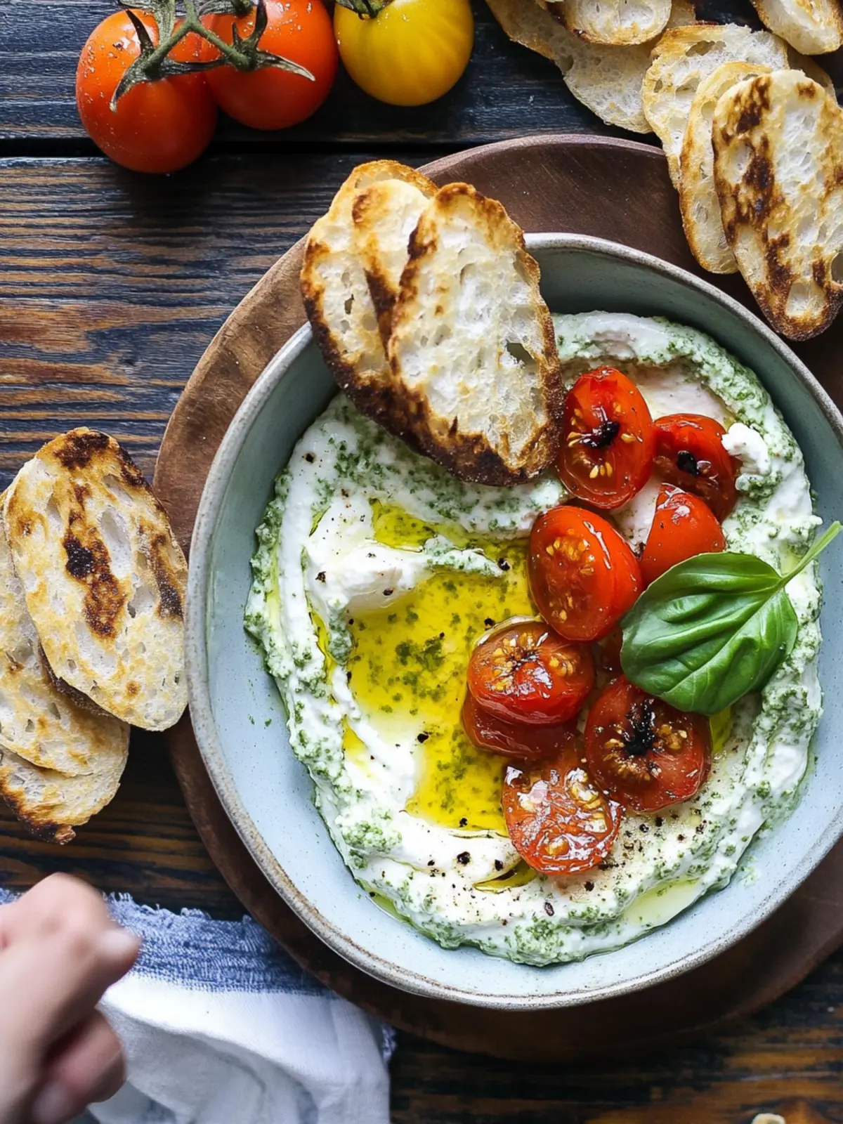 Delicious Burrata Pesto Dip with Yogurt & Roasted Tomatoes 4 Burrata Pesto Dip with Yogurt + Roasted Tomatoes