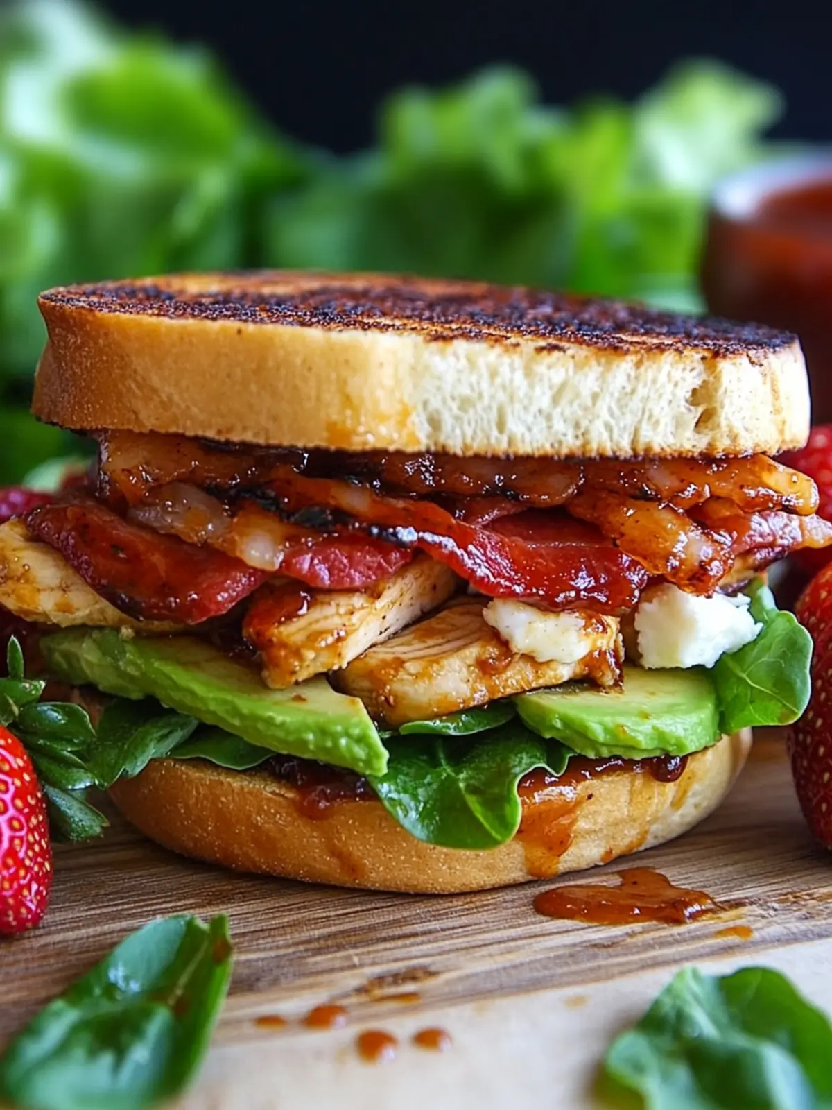 Strawberry BBQ Chicken Club Sandwich with Bacon, Avocado Bliss 5 Strawberry BBQ Chicken Club Sandwich with Bacon, Avocado and Goat Cheese