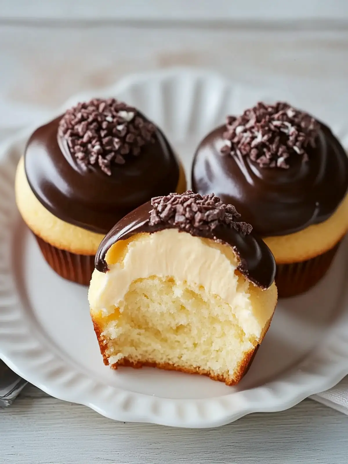 Indulge in Boston Cream Pie Cupcakes - Easy & Irresistible! 3 Boston Cream Pie Cupcakes